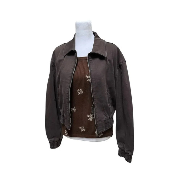 Driftwood NWT Brown Denim Jacket Size Small Elastic Waist Button Up - Picture 1 of 5
